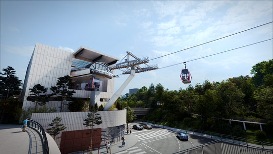 A rendered image of the gondola lift on Namsan, which are set to open to the public in spring 2026, provided by the Seoul city government on Thursday. [SEOUL METROPOLITAN GOVERNMENT] 