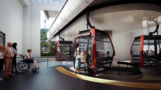 A rendered image of the gondola lift on Namsan, which are set to open to the public in spring 2026, provided by the Seoul city government on Thursday. [SEOUL METROPOLITAN GOVERNMENT] 