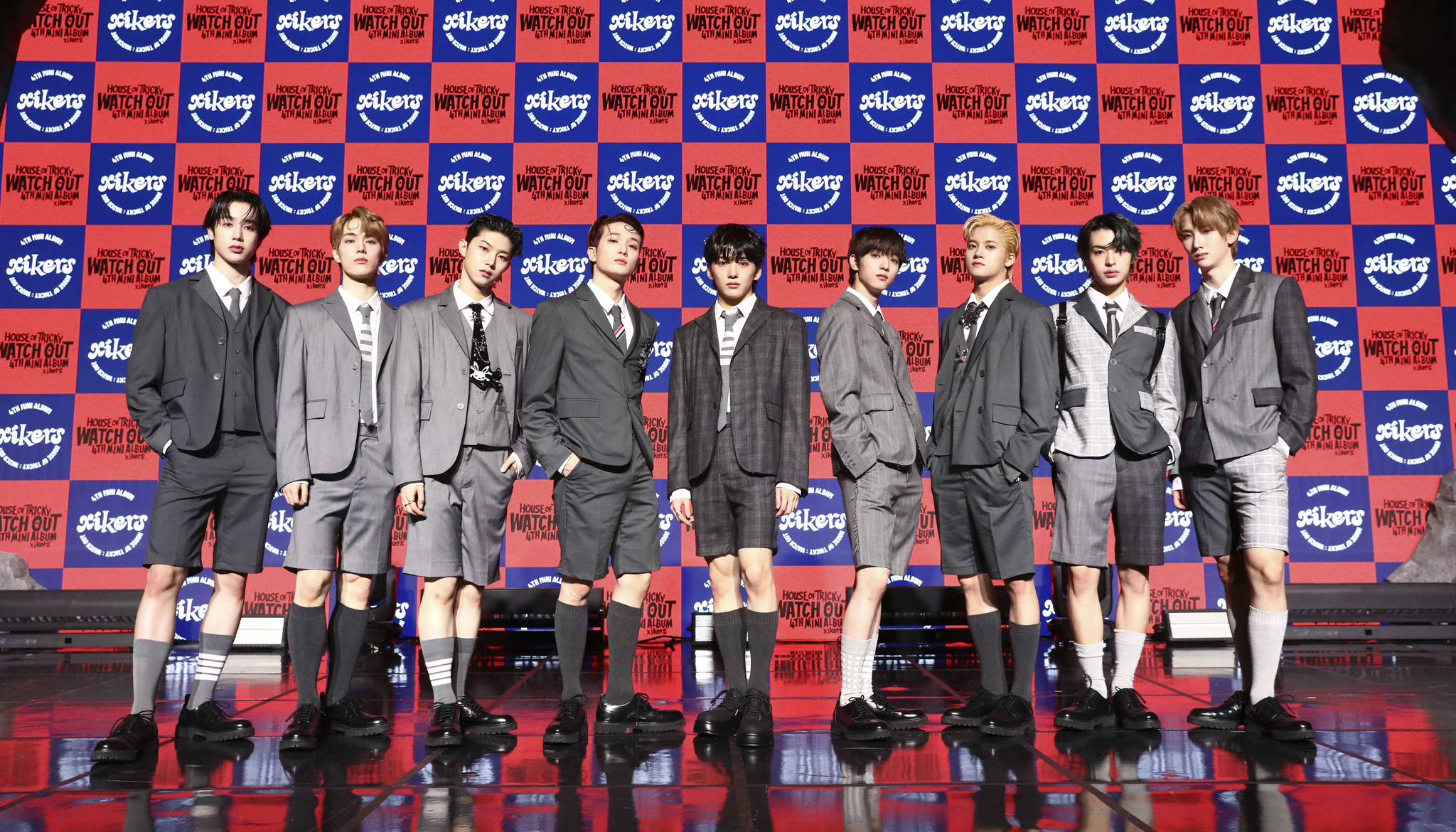 The members of boy band xikers pose for the camera during a press showcase held in western Seoul Thursday afternoon, a day before the release of the band's fourth EP ″House of Tricky: Watch Out.” [KQ ENTERTAINMENT]