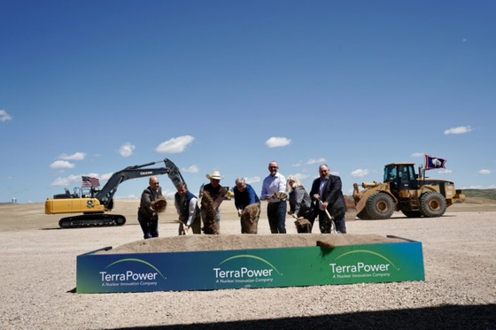 TerraPower officials, including its founder and chairman Bill Gates, celebrate the start of the company's nuclear reactor construction in Wyoming in June. [TERRAPOWER] 