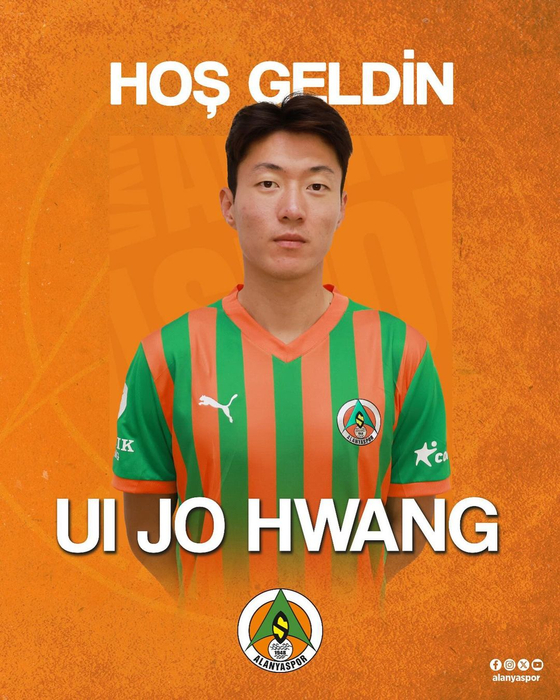 A picture of Hwang Ui-jo shared on Alanyaspor's official Instagram account on Friday [SCREEN CAPTURE]