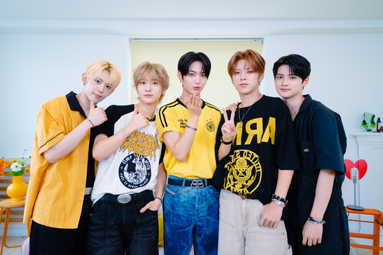 Boy band Nowadays poses for the camera during a FanTalk 2 video interview with the Korea JoongAng Daily and Celeb Confirmed. [DANIELA GONZALEZ PEREZ]