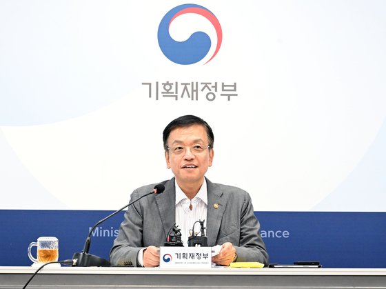 Minister of Economy and Finance Choi Sang-mok speaks during a press briefing at the Sejong government complex on Monday. [MINISTRY OF ECONOMY AND FINANCE]