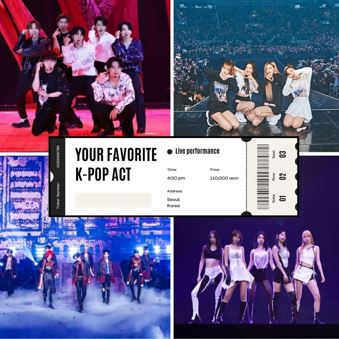 Clockwise from top left: BTS, Blackpink, Le Sserafim and Stray Kids perform during their world tours. [YONHAP, YG ENTERTAINMENT, SOURCE MUSIC, JYP ENTERTAINMENT]