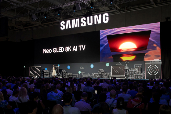 Samsung Electronics introduces its Neo QLED 8K AI television at a press conference on Sept. 5, a day ahead of the IFA 2024 trade show. [SAMSUNG ELECTRONICS]