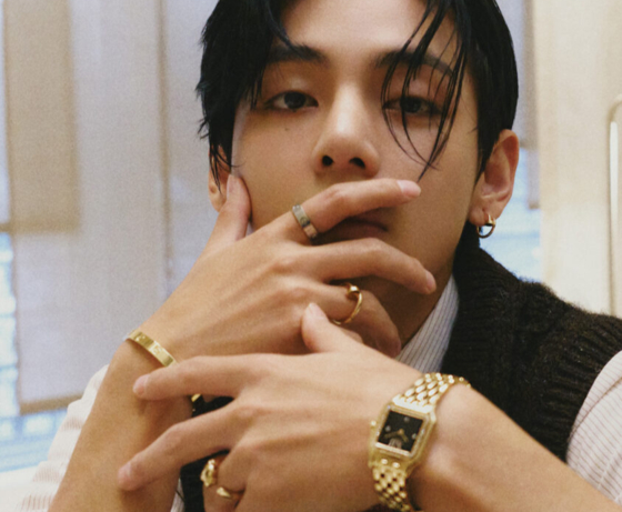 BTS's V dons a Cartier watch and jewelry in his shoot for W Korea. [W KOREA]