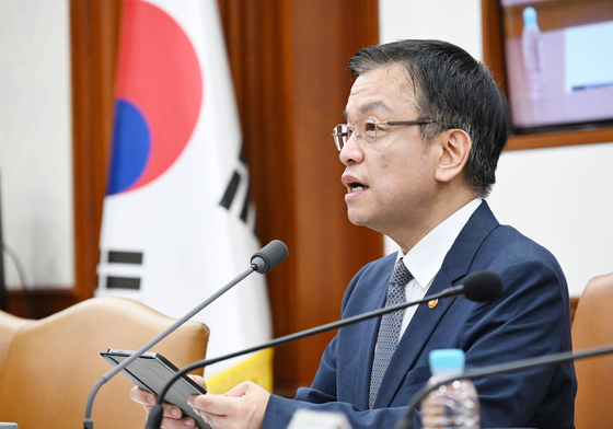 Minister of Economy and Finance Choi Sang-mok speaks during an economic ministerial meeting held at the government complex in central Seoul on Thursday. [MINISTRY OF ECONOMY AND FINANCE]