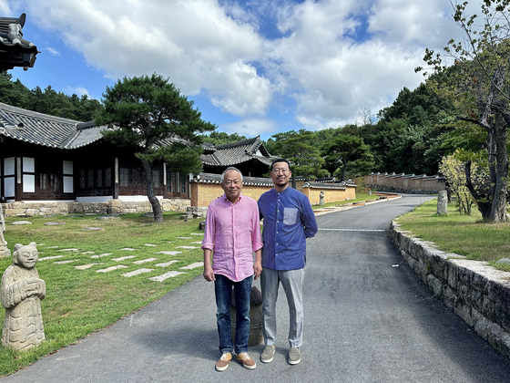 Rakkojae's President Ahn Young-hwan, left, and CEO Michael Ahn at the Rakkojae Hanok Hotel in Andong [LEE JIAN]