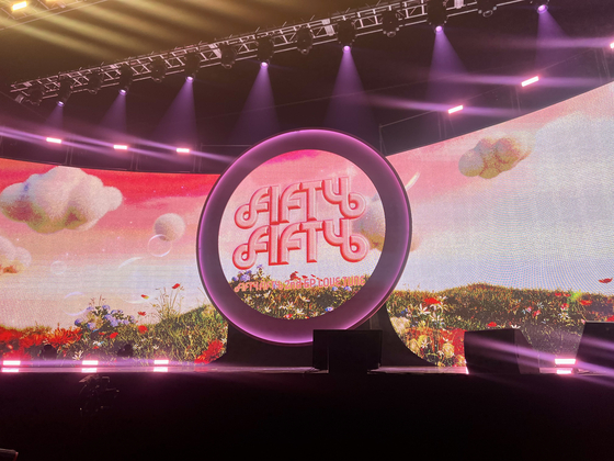 The stage of girl group Fifty Fifty's showcase at the Yes24 Live Hall in eastern Seoul on Friday [DANIELA GONZALEZ PEREZ]