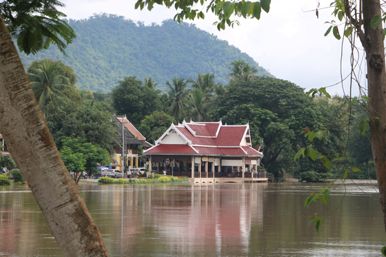 Vegetation and buildings sit in floodwater in Luang Prabang Province in Laos on Sept. 12 in this picture obtained from social media. [REUTERS/YONHAP]