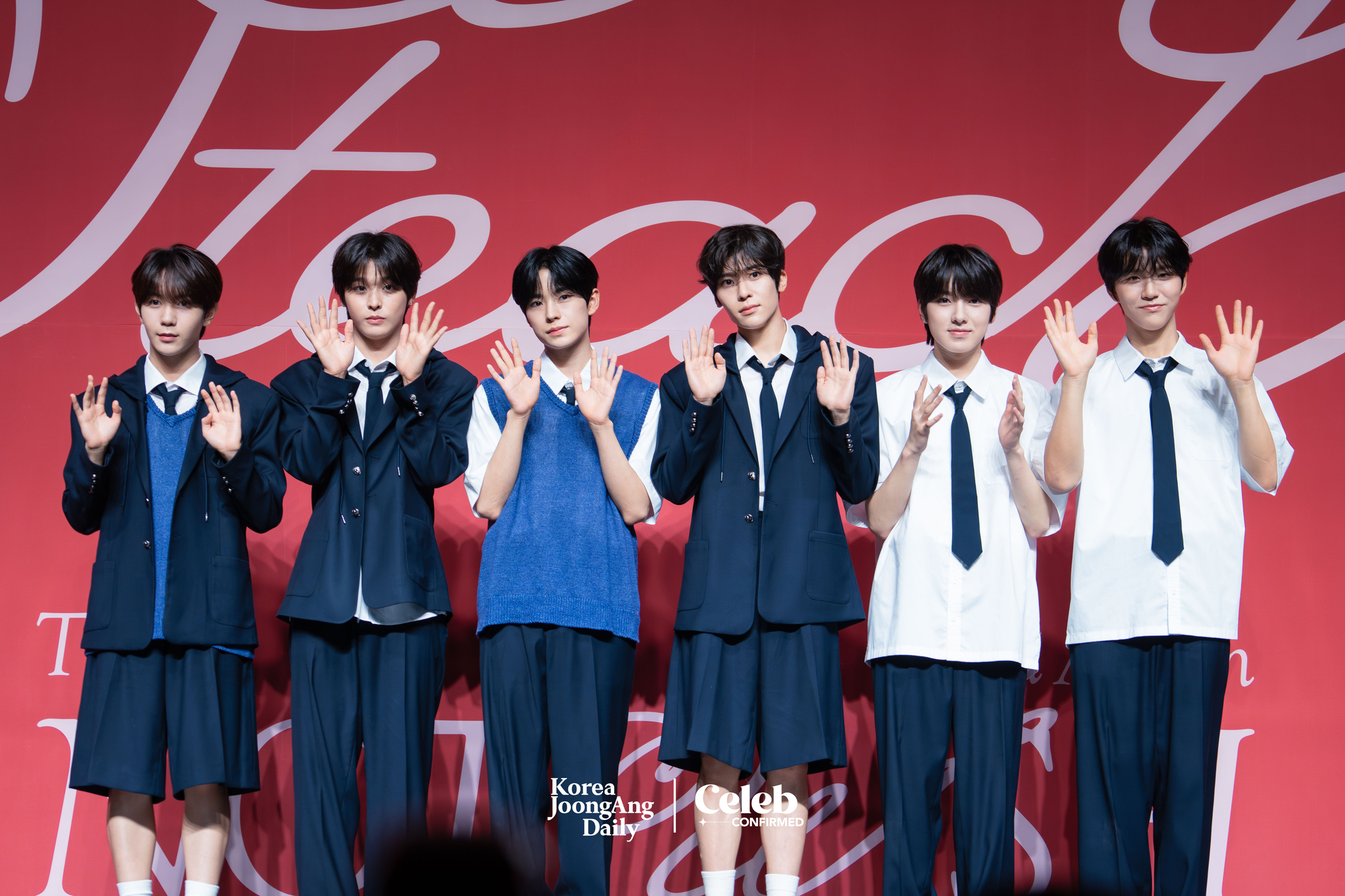 Boy band NCT Wish poses for the cameras during a press showcase held on Tuesday at the Blue Square in central Seoul. [DANIELA GONZALEZ PEREZ]