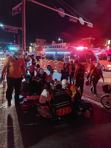 The accident scene in Daejeon where a van collided with a city bus. [DAEJEON FIRE HEADQUARTERS]