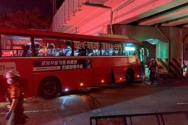 The accident scene in Daejeon where a van collided with a city bus. [DAEJEON FIRE HEADQUARTERS]