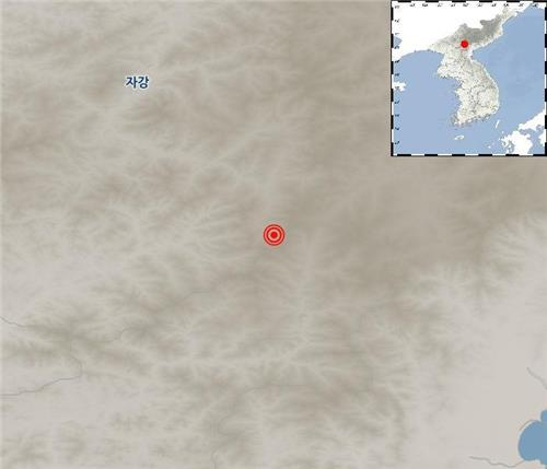 A photo from the Korea Meteorological Administration website shows the site where a 2.9 magnitude earthquake struck North Korea's northwestern province of Jagang on Thursday. [YONHAP] 