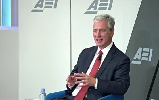 Robert O'Brien, a former U.S. national security advisor, speaks during a forum on China's threat to American security hosted by the Washington-based American Enterprise Institute (AEI) on Sept. 26, 2024 in this photo captured from a AEI YouTube account. [YONHAP]