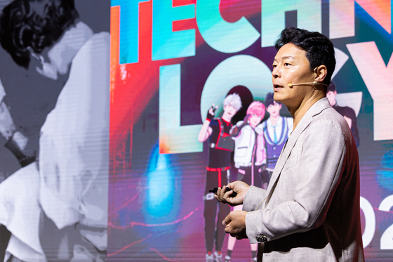 Lee Kyo-gu, CEO of AI voice startup Supertone, gives a speech at the 2024 MWM Conference on Sept. 26 in central Seoul. [KMCA]