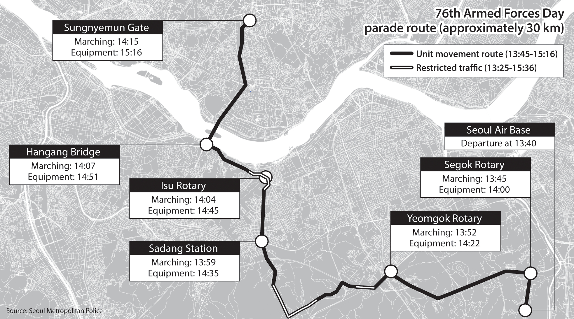 The 76th Armed Forces Day parade route [NAM JUNG-HYUN]