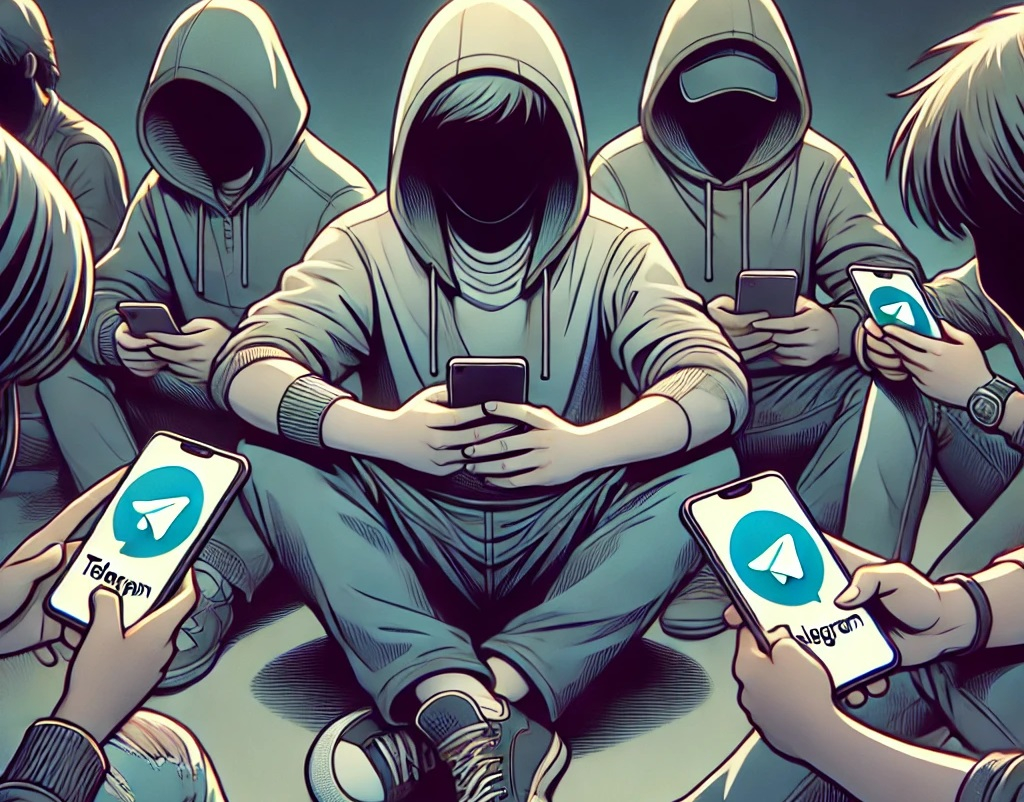 An illustrate image created by ChatGPT, which shows several people using Telegram services [JOONGANG ILBO]