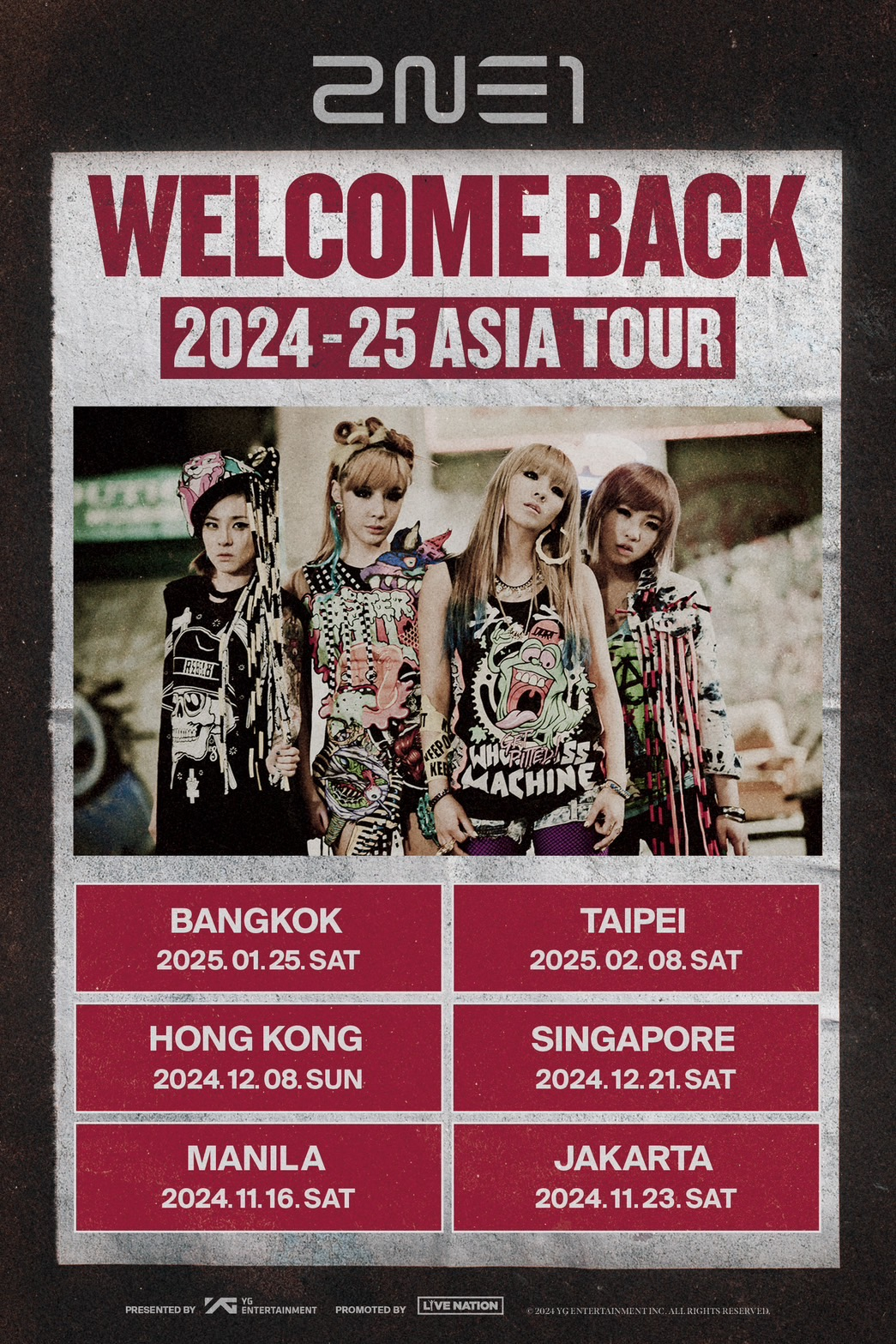 Girl group 2NE1's ″Welcome Back″ tour poster [YG ENTERTAINMENT]