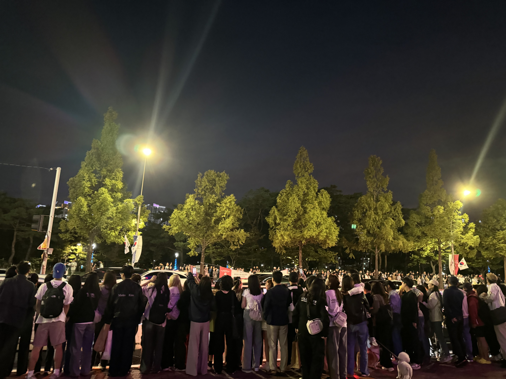 Festival visitors stand on the side of the streets to catch a glimpse of film stars and filmmakers on Wednesday in front of the Busan Cinema Center in Haundae District. [KIM JI-YE]