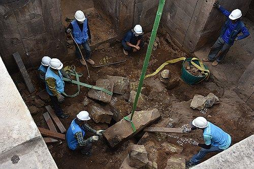 This file photo, provided by the Korea Heritage Service on Jan. 3, 2024, shows Korean workers and officials taking part in a project to recover a major cultural asset in Laos. [YONHAP]