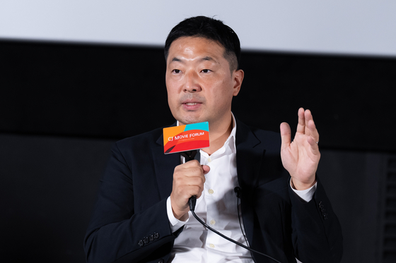 Ko Kyoung-boum, the head of CJ ENM's Film Business, speaks during the CJ Movie Forum, under the theme “Navigating the New Paradigm,” last week in Haeundae District, Busan, during the 29th Busan International Film Festival. [CJ ENM]