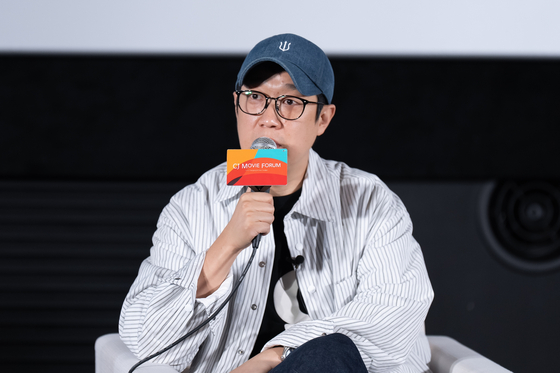 Director Han Jun-hee speaks during the CJ Movie Forum, under the theme “Navigating the New Paradigm,” last week in Haeundae District, Busan, during the 29th Busan International Film Festival. [CJ ENM]