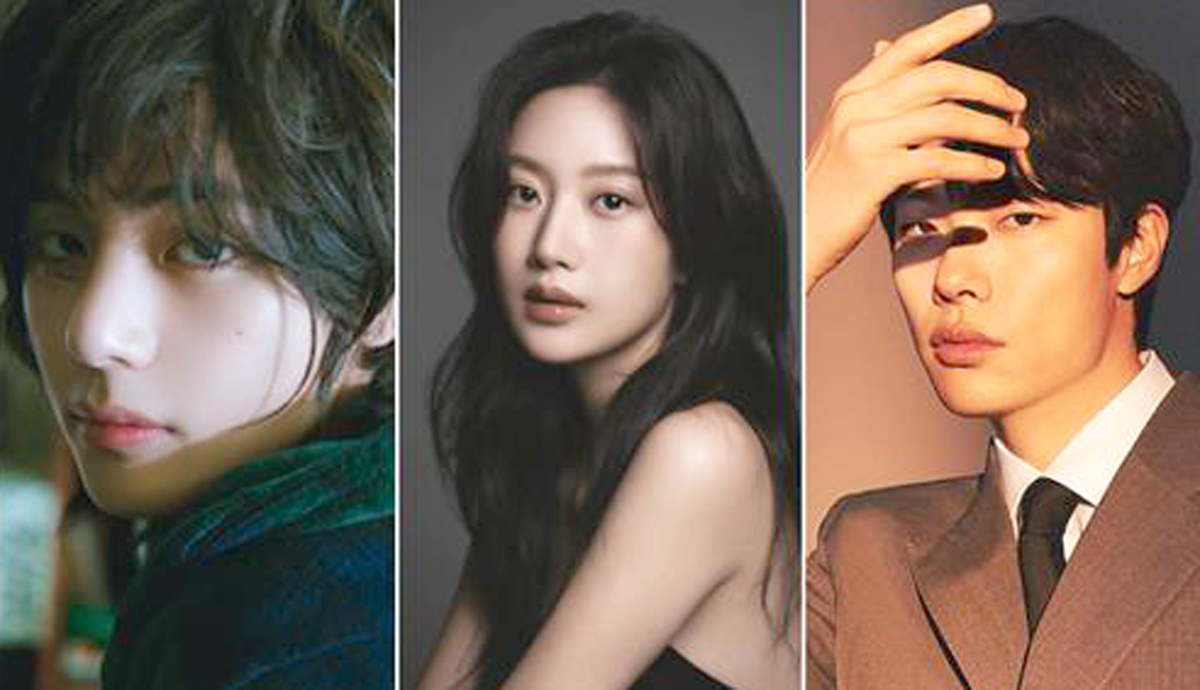 From left: BTS member V, actors Moon Ga-young and Ryu Joon-yeol [YONHAP]