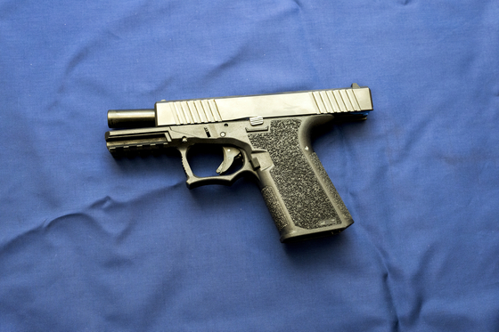 A “ghost gun” gun on display at a news conference in New York on June 11, 2024. The Supreme Court is poised to hear arguments on Tuesday, Oct. 8, 2024, about whether the Biden administration overstepped in regulating so-called ghost guns, untraceable firearms assembled from kits bought online. (Graham Dickie/The New York Times)