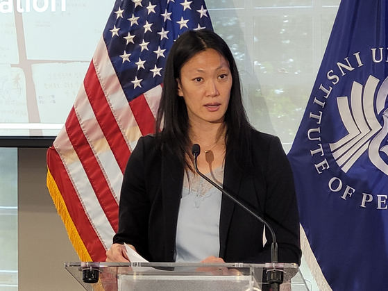 U.S. Special Envoy for North Korean Human Rights Issues Julie Turner speaks at a forum in Washington, D.C. on June 26. [YONHAP]