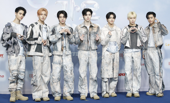 Boy band Enhypen members pose for a photo at the Inspire Arena at Mohegan Inspire Entertainment Resort on Yeongjong Island, Incheon, in July. [NEWS1]