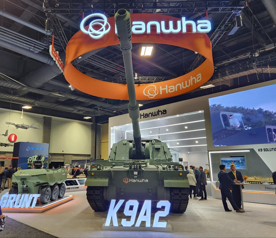 Hanwha Aerospace introduces its K9A2 self-propelled artillery at the Association of the U.S. Army (AUSA) 2024 Annual Meeting & Exposition in Washington on Monday. [YONHAP]