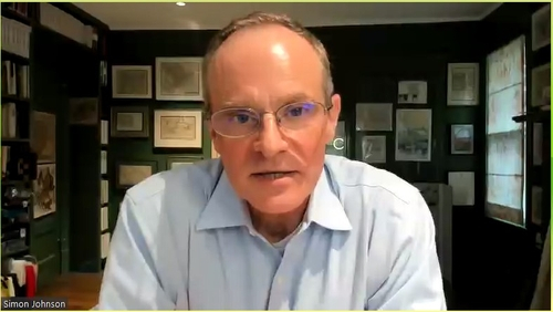 Simon Johnson, a professor at the Massachusetts Institute of Technology, speaks during an online press briefing on Monday. [SCREEN CAPTURE]