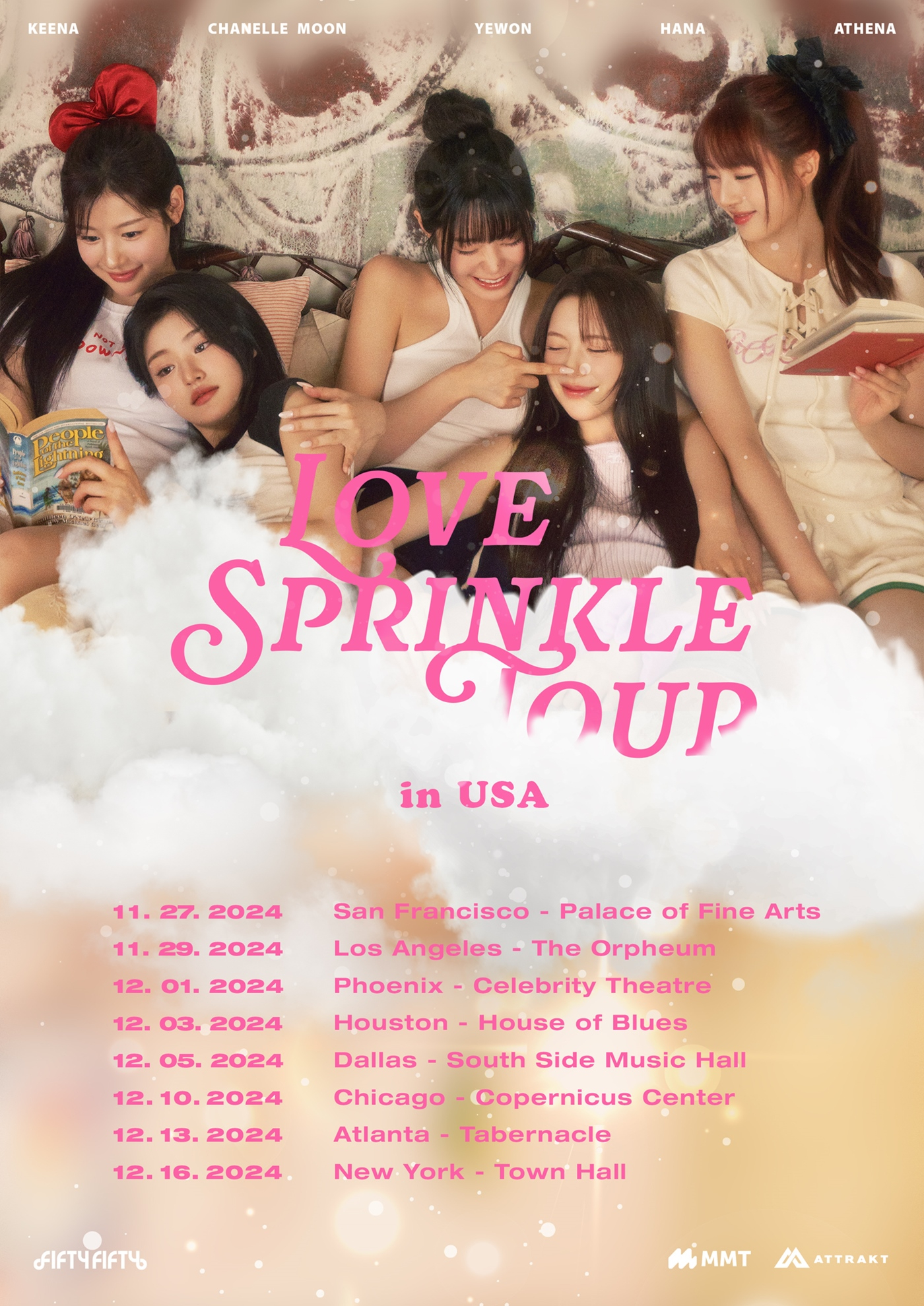 An official poster for Fifty Fifty's inaugural U.S. tour, ″Love Sprinkle Tour in USA″ [ATTRAKT]