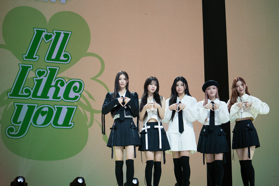 Girl group ILLIT poses for photos during a showcase held for its second EP ″I'll Like You″ on Oct. 21 at the Yes24 Live Hall music venue in eastern Seoul. [DANIELA GONZALEZ PEREZ]