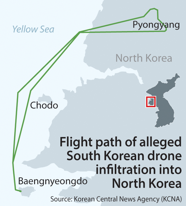 Flight path of alleged South Korean drone infiltration into North Korea [NAM JUNG-HYUN]