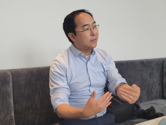 Korean American Rep. Andy Kim speaking during an interview with Yonhap News Agency in Washington on May 26. [YONHAP]