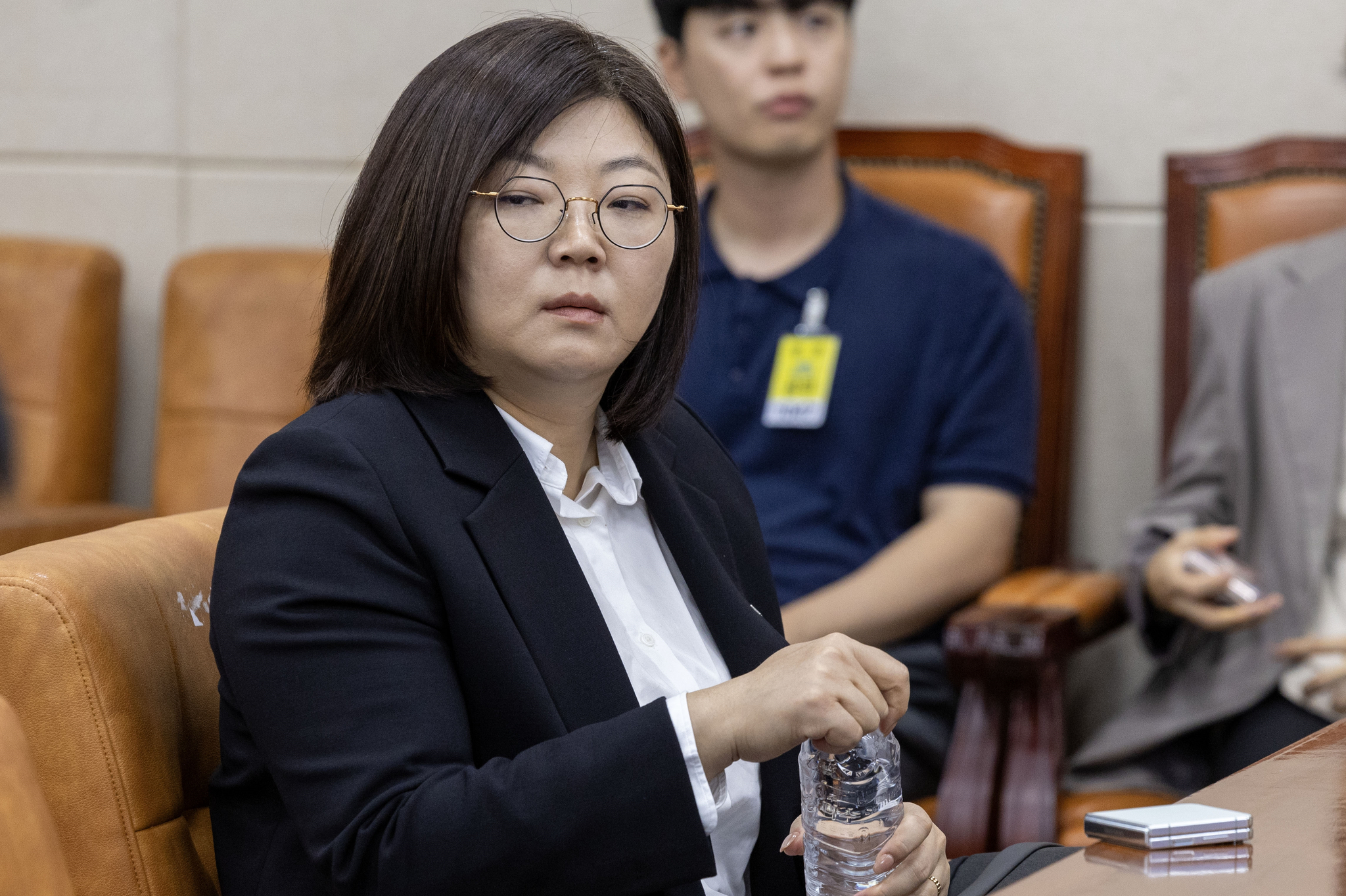 ADOR CEO Kim Ju-young at the National Assembly's Environment and Labor Committee on Oct. 15 in western Seoul. [JOINT PRESS CORPS]